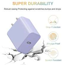 20W 墙式充电器适配器，快速充电 USB-C 电源适配器，配备 100 厘米（3.3 英尺）编织尼龙 USB-C 转 Type-C 充电线，兼容 17 Pro Max/17 Pro/17、16 Pro Max/16 Pro/16、15 Pro Max/15 Pro/15 等机型 - 粉色、紫色、蓝色 - 美規A型插(110-127V) - 查看 5