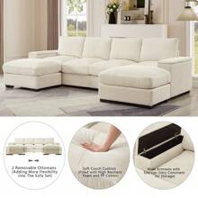 U-Shaped Cloud Couches For Living Room,122" Modular Sectional Cloud Sofas With Deep Seat Removable Ottomans,Modern Corduroy Sleeper Sofa Couch Bed With Storage Arms (Beige/Green/Orange, 122")