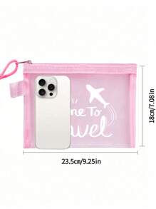 Bolsa de maquillaje con estampado de patrón de letra "Time to Travel", bolsa de almacenamiento para maquillaje y esponja de cojín, bolsa organizadora transparente, neceser de viaje, estilo de vacaciones hawaianas, bolsa de aseo, bolsas de embalaje, para vacaciones, playa, baño, dormitorio, gran capacidad