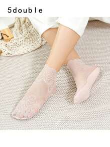 1 Double/Mid-Tube Rose Sole Lace Lace Socks Mesh Socks Non Slip Heel Non-Slip Boat Socks Invisible Socks