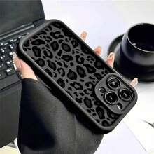 1pc Simple Black Leopard Print Shockproof Protective Phone Case, Compatible With IPhone, Compatible With Honor, Compatible With Redmi, Compatible With Galaxy S22, S21, S22, S23, S24, S25 Ultra, A55, A35 Waterproof Anti-Fall Scratch Resistant - Black - View 7