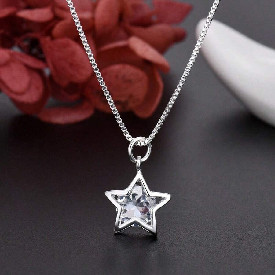Silver Plating Star Pendant Necklace AAA Cubic Zirconia For Woman Wedding Engagement Fashion Jewelry - Silver - View 1
