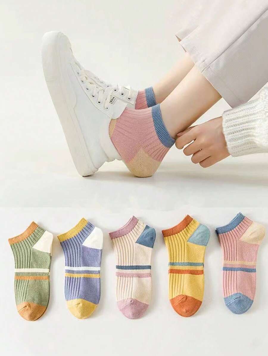1/5/10 双女士彩色条纹短袜，夏季