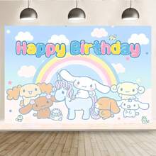 Sanrio 1 pieza de Decoración de fondo de fiesta de cumpleaños de perro blanco con arcoíris con tema de dibujos animados, decoración perfecta para ducha, dormitorio, tapicería, fotografía, cabina de fotos de 210cm x 150cm x 100cm / 100cm x 75cm