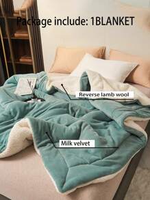 1 件抹茶绿牛奶丝绒羊毛缝制柔软舒适毛毯，适合卧室、客房，四季皆宜，可机洗