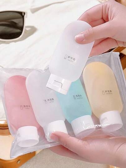 4 件装便携式 60 毫升水乳液分离瓶旅行瓶防漏可再填充乳液容器旅行必需品，适合海滩、暑假返校的旅行收纳袋
