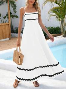 Women's Summer Flowy Dress Casual Sleeveless Beach Holiday Dress With Thin Straps - trắng - Xem 1