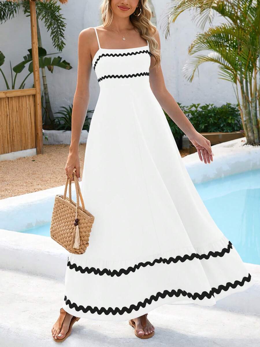 Women's Summer Flowy Dress Casual Sleeveless Beach Holiday Dress With Thin Straps - trắng - Xem 1