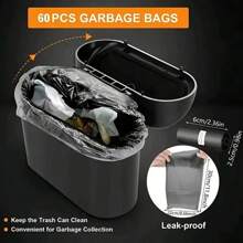 4 Rolls/60pcs Disposable In-Car Mini Trash Can Garbage Bags, Convenient Garbage Bag Organizer - Black - View 3