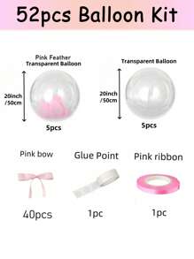 52pcs 20-Inch Pink Feather Balloons With Pink Bows, Suitable For Outdoor Photography, Valentine's Day Decor, Birthday Party, Wedding, Christmas Decor, Christmas Gift, Christmas Decoration - Pink - View 3