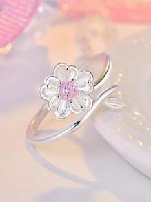 1pc S925 Sterling Silver Sakura Flower Ring For Women, Dainty Minimalist Floral Design, Suitable For Students, Daily Wear, Wedding, Party, Can Also Be A Great Gift For Loved Ones