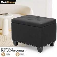 24-Inch Black Tufted Storage Bench Ottoman With Poufs, Upholstered Footrest, And Lift-Top Stool Design - Default - View 1