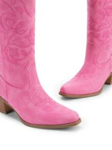 New Arrivals Women's Cowboy Boots Cowgirl Western Boots Mid Calf Boots Fashionable Embroidery Stitched Slip On Chunky Heel Music Festival Party Boots - 粉色 - 查看 8
