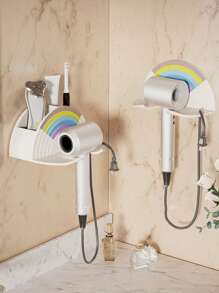1pc Wall Mounted Hair Dryer Rack, Storage Rack, Hands-Free Hair Dryer Hanger, Bathroom Hair Dryer Storage Rack - Multicolor - View 2