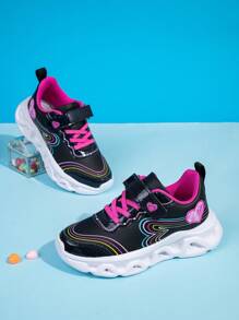 1 Pair Children/Girls' Fashionable Reflective Mirror Sneakers, Heart Shaped Colorful, Adjustable Hook And Loop Closure, Easy To Wear, Suitable For Party, Daily Wear, School Student - Multicolor - View 4