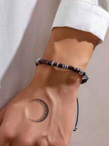 1 pieza Tatuajes temporales con diseño de luna y estrellas para mujeres y hombres, tatuajes falsos impermeables con diseño de sol para decoración de mano, muñeca y Body, tatuajes desechables impermeables - Negro - Ver 2