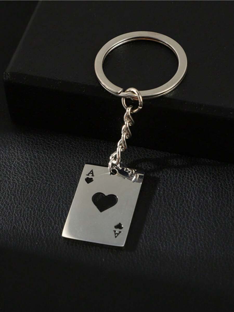 1pc Unisex Creative Playing Card Spades A Stainless Steel Key Chain, Handbag Charm - Black - View 1