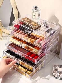 1 Transparent Cosmetics Storage Box, 72 Grid Acrylic Storage Box Drawer Type Multi-Layer Cosmetics Storage Display Rack, Large Capacity Fixed Skin Care Products Storage Box, Multi-Functional Cosmetics Storage Rack, Acrylic Transparent Cosmetics Storage Box, Large Capacity Skin Care Products Stationery Storage Box - Multicolor - View 6