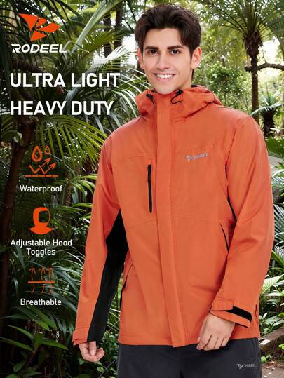 RODEEL Men's Outdoor Lightweight Waterproof And Windproof Long Sleeve Zippered Hooded Jacket Ideal For Outdoor Hiking Fishing Cycling All-Season Sportswear