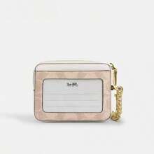 Coach 女士小型拉链卡包钱包，带透明身份证窗口，女士信用卡夹钱包，皮革零钱包，轻便便携钱包，带可拆卸腕链，CW883 IMXDM - Sand Chalk2 - 查看 3