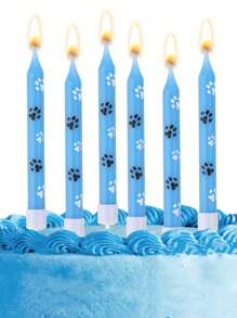 6pcs Blue Dog Paw & Cat Paw Birthday Party Cake Decorative Candles - Blue - View 1