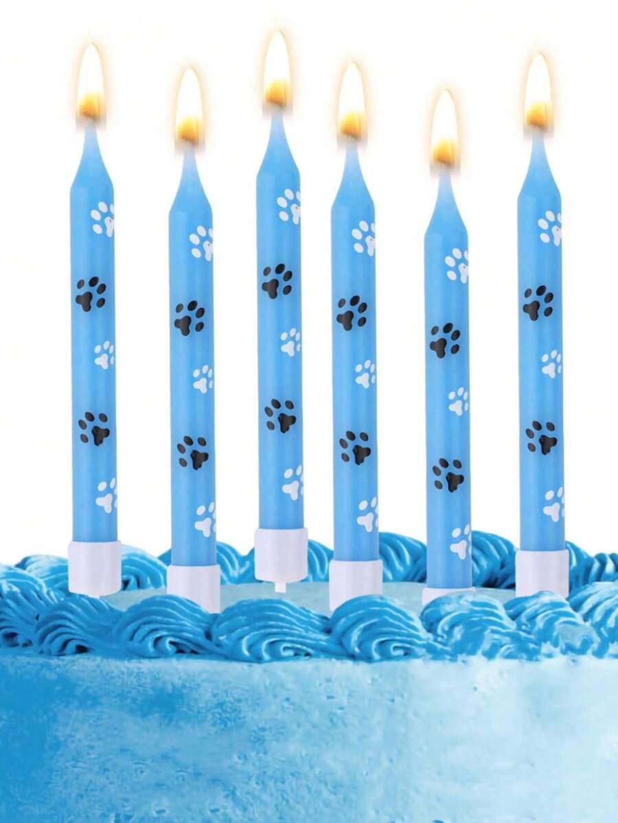 6pcs Blue Dog Paw & Cat Paw Birthday Party Cake Decorative Candles - Blue - View 1