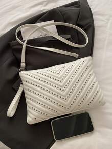 New Rivet Decor Crossbody Bag, Suitable For Parties, Outings, Shopping And Daily Use, Can Store Coins, Phones, Also Can Be Used As A Work Bag For White-Collar, College Students And Office Workers, Elegant Women's Bag - White - View 5