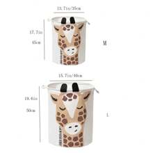 Cartoon Giraffe Print Laundry Hamper Dirty Toy Clothes Basket Foldable Easy Storage Portable Large Capacity Clothes Basket Large Round Storage Basket Cute Collapsible Laundry Basket Organizers And Storage Bins Foldable Dirty Clothes Basket Waterproof Bucket Laundry Organizer - Multicolor - View 13