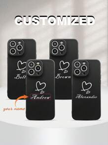 Coque de téléphone personnalisée, coque de téléphone personnalisée avec nom, coque de téléphone avec initiale, coque de téléphone en silicone personnalisable, coque de téléphone personnalisée avec nom en forme de cœur, compatible avec les coques de téléphone , Apple, Galaxy, compatible avec 16, 16 Pro Max, 16 Pro, 16 Plus