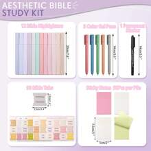 28 件套圣经日记本套装、圣经学习用品、莫兰迪色圣经学习套装、12 支彩色圣经荧光笔和 90 个圣经标签套装、5 支光滑圣经笔等 - 彩色 - 查看 4