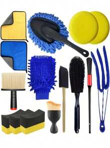 Car Wash Kit,15pcs Car Detailing Brush, Microfiber Cloths, Polishing Sponges - Automotive Cleaning Tool Set,Car Accessories
