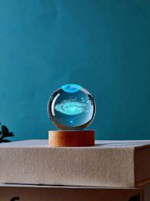 1pc 3D Crystal Ball Night Light 7 Color Light, Clear Crystal Ball With Wood Base, Night Light With Moon & Galaxy & Planet & Saturn Pattern,Solar System Space Themed Crystals, For Baby Room Night Light,Creativity Luxury Ornaments,Send Birthday Gifts To Boys And Girls Graduation