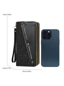 彩色闪光手拿包 女士 零钱包 带卡槽 双拉链 卡包 & 手机夹 钱包 钱包 长款钱包 钱包 腕包 - 彩色 - 查看 6