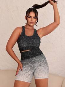 Women's Gym Sports Set Shorts + Top Degrede - 黑與白 - 查看 1