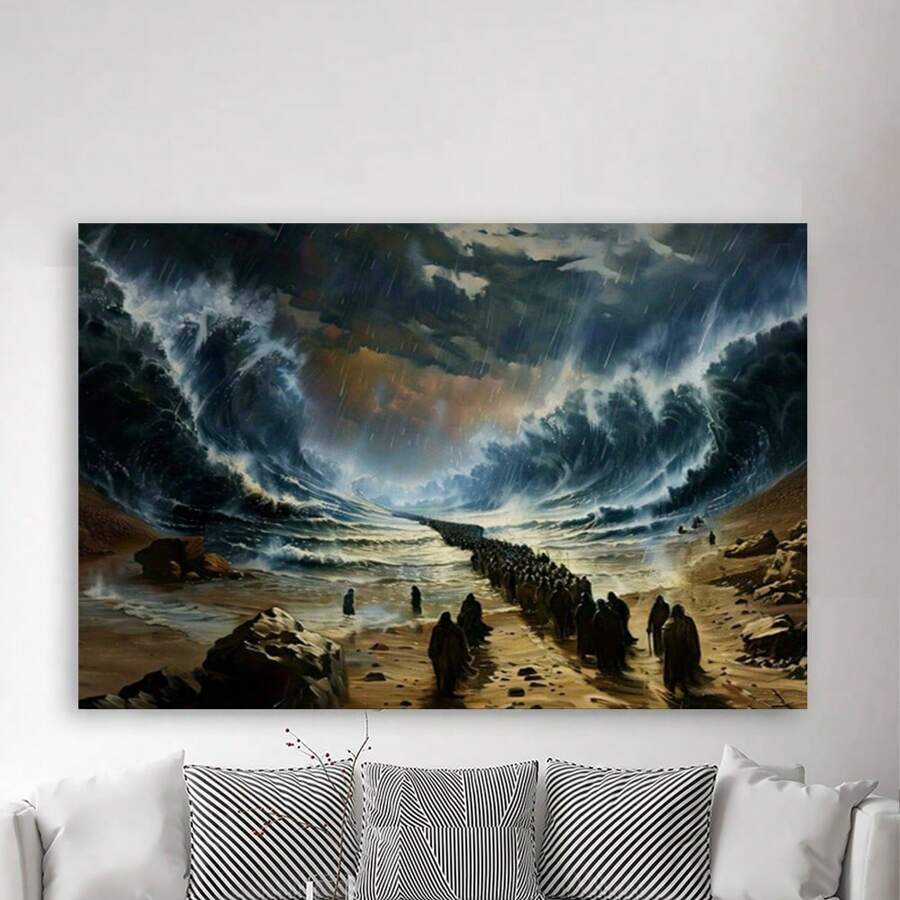 Framed Inspirational Moses Canvas Art Room Decor Moses Parts The Red Sea- Inspirational Christian Canvas Art, Wall Decor For Living Room, Bedroom, Bathroom, Perfect For Room Decor, Holiday Gifts High Quality Canvas - Framed - View 1