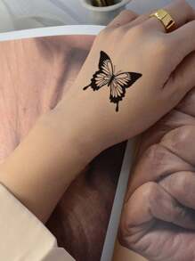 1 vel zwarte vlinder tijdelijke tatoeage stickers voor mannen en vrouwen, slang bloem nep tatoeage voor hand arm & lichaam decoratie wegwerp waterdichte tatoeage