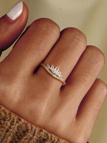 1 pezzo Anello minimalista ed elegante in zirconia, in argento sterling 925, anello da donna, regalo di gioielleria raffinato per la Festa della Mamma - Dorato - Visualizzare 3
