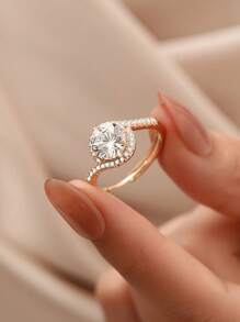 1pc Luxury Angel's Kiss Design Minimalistic Couple Rings, - Simple Diamond Ring - View 5