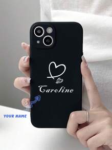 Coque de téléphone personnalisée, coque de téléphone personnalisée avec nom, coque de téléphone avec initiale, coque de téléphone en silicone personnalisable, coque de téléphone personnalisée avec nom en forme de cœur, compatible avec les coques de téléphone , Apple, Galaxy, compatible avec 16, 16 Pro Max, 16 Pro, 16 Plus