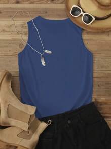 Custom Women's Tank Tops - Add Custom Text (Numbers/Names/Vocabulary Etc.), The Effect Will Present Four Colors Text Patterns, Personalized And Designed, Customized Unique Tank Tops, Casual And Easy To Match, Great For Gift Giving, Going Out On Vacation, Sports, Women's Tank Tops, Women's Tank Tops, Etc. Women's Customized Tank Tops, Sports Tank Tops, Tops. - Dusty Blue - View 4