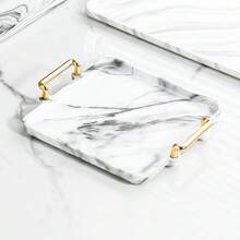 1 White Plastic Tray With A Marble Design - Perfect For Tea, Desserts And Cooked Food In The Kitchen, Dining Room Or Living Room - Perfect For Weddings, Birthdays And Gifts, Decorative Trays, Innovative Cutlery, Kettles, Breads, Parties, Gifts