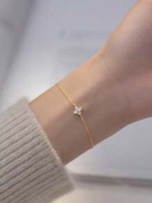 1pc S925 Pure Silver Flower Zirconia Bracelet, Simple Snowflake Zirconia Pendant, Chain Bracelet, Japanese And Korean Simple Jewelry, Women's Jewelry Gift