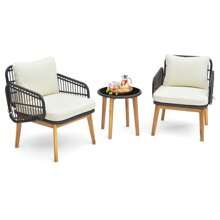 GOFLAME ERGOMASTER  3 Piece Patio Chair Set Outdoor Rattan Bistro Set With Removable Cushion - Black and White - View 2