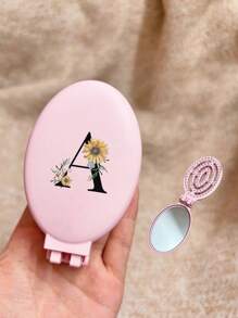 A-Z Daisy Flower Pattern Pink Portable Hollow Comb With Makeup Mirror, All-In-One Foldable Mirror Comb - Portable Tabletop Modern Makeup Tool, Travel Essential, Folding Comb With Makeup Mirror, Convenient To Carry,Giveaways,Travel,Cheap Stuff,Travel Essential - Pink - View 4