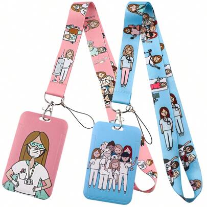 1pc Cartoon Doctor & Nurse Design Keychain, Phone Lanyard, ID Card Holder Accessory Bag Charms Car Accessories Teacher Friend Sister Gift Ideas