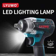 Herramienta eléctrica LYUWO, llave de torsión de alto par de 420N.M, 20V, adecuada para reparación automotriz y mantenimiento de escenarios. Puede girar en sentido horario o antihorario, equipada con broca para perforar y con luz LED. Engranajes de alta y baja velocidad ajustables, incluye brocas y accesorios. - textura azul - Ver 9