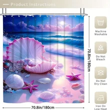 4pcs Sea Shell And Pearl Shower Curtain Gift Modern Home Bathroom Decoration Curtain And Toilet Floor Mat 3-Piece Set With 12 Shower Curtain Hooks Bathroom Accessories Back To School Fall Decor