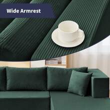 Modern W106inch 2-Piece Free Combination Corduroy Upholstered L-Shaped Modular Sectional Sofa With Right Chaise And Pillows - Green - View 8