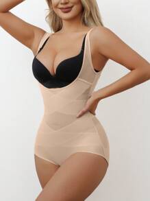 Women's Shapewear Jumpsuit, Breathable Open Bust Waist Trainer, Tummy Control Slimming Shaping Camisole - Apricot - View 8