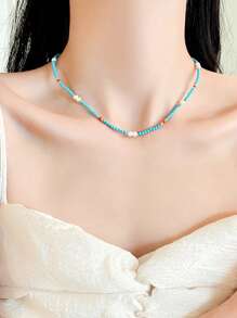 1 Piece French Retro Green Beads Pearl Necklace For Women In 2025 Fashion Jewelry Sexy Collarbone Chain For Girls Luxurious Accessories